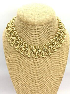 VINTAGE LISNER NECKLACE Gold Tone Wide Openwork Collar Bib MCM Statement